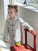Ensemble de pyjamas pour enfants 100% coton, imprimé ours, boutonné, manches longues, garçons filles, vêtements de nuit doux, col cranté, pyjamas 2 pièces, vente en gros