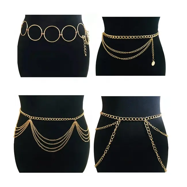 ZF Metal Waist Chain Women Girls Adjustable Body Link Belts Fashion Belly Jewelry for Jeans Dresses Gold