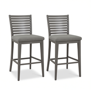 Juego de 2 taburetes de bar con respaldo de listones Wallace & Bay Mariano Gray, muebles de bar contemporáneos y modernos con estructura de madera y asiento de tela - Product Image 1