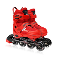 Patins à roulettes en ligne réglables pour enfants, rouges et noirs, avec roulements ABEC-7, 4 roues en caoutchouc LED, respirants, pour l'extérieur et la rue