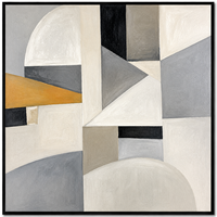 Peinture à l'huile abstraite géométrique vintage, gris moutarde, art mural sur toile architecturale pour la décoration intérieure d'hôtel, de bureau ou de villa