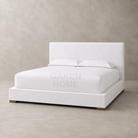 Lit plateforme convertible traditionnel en tissu OAKEN pour chambre à coucher, lit rembourré doux, cadre en tissu taille King, mobilier de maison