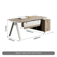 Bureau de direction moderne en forme de L avec hauteur réglable, armoire de rangement, cadre en fer, table de direction de haut niveau pour salon