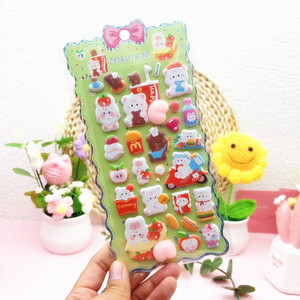 สติกเกอร์การ์ตูนน่ารักสำหรับเด็ก ลายกระต่าย แพนด้า ดอกชบา พิมพ์ลาย UV แบบนูน 3 มิติ  นำเข้าจากต่างประเทศ ยี่ห้อ Wowei ช่วยคลายเครียด - Product Image 5
