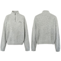 Pull tricoté tendance pour homme à col montant et fermeture éclair courte, broderie ton sur ton, coupe décontractée, tricot d'hiver