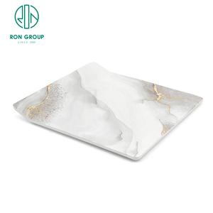 Vaisselle en mélamine blanche personnalisée moderne, assiette carrée pour dessert, salade, dîner, service pour la maison, <span class=keywords><strong>restaurant</strong></span>, couverts - Product Image 5