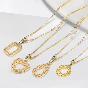 Collar de oro personalizado APN RINNTIN, collar de cadena con colgante geométrico ahuecado de Plata de Ley 925 sólida para mujer