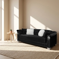 Canapé Chesterfield 3 places en velours de luxe capitonné avec garniture en clous dorés pour salon - Vente en gros