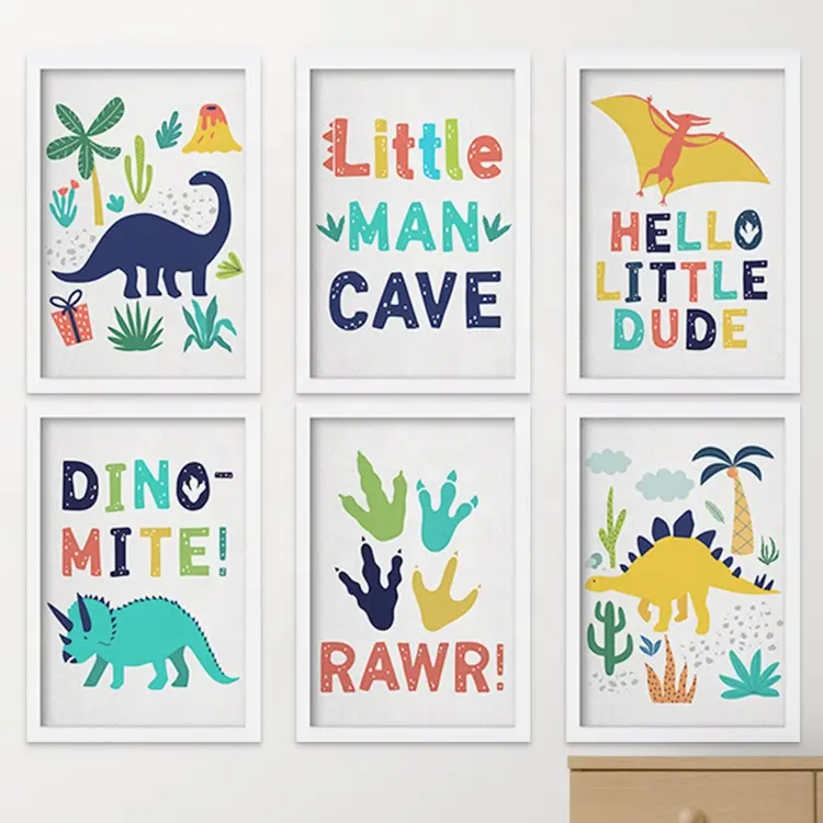 Putuo Decor Animal Cartoon Animals Canvas Wall Art Painting Cartoon dinosauri stampe Poster ragazzi stanza dei giochi Toddler Room Decor