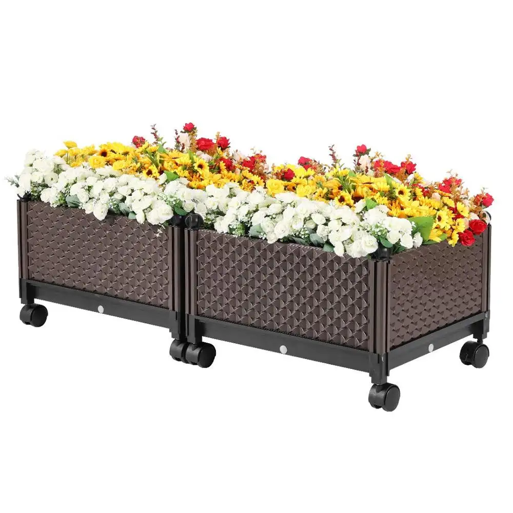 Pot de fleurs en plastique PP surélevé, lit de jardin marron, Support de fleurs, usine,