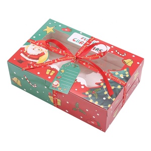 Boîte en carton kraft pour pâtisserie de Noël, avec impression, pelliculage mat, gaufrage, ruban biodégradable et fenêtre pour sushis - Product Image 5