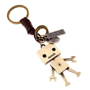수제 빈티지 가죽 키 체인 귀여운 모바일 로봇 키 체인 편지 열쇠 고리 남성 여성