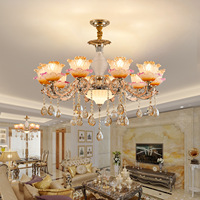 Lustre Européen de Luxe Vintage en Céramique, Goutte d'Eau, Verre Cristal, Fleur, Multi-têtes, pour Salon et Décoration de Mariage