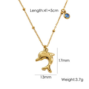 Edelstahl Summer Sea Element Halskette Strand Starfish Dolphin Conch Shell Anhänger Halskette mit Geburts stein - Product Image 4