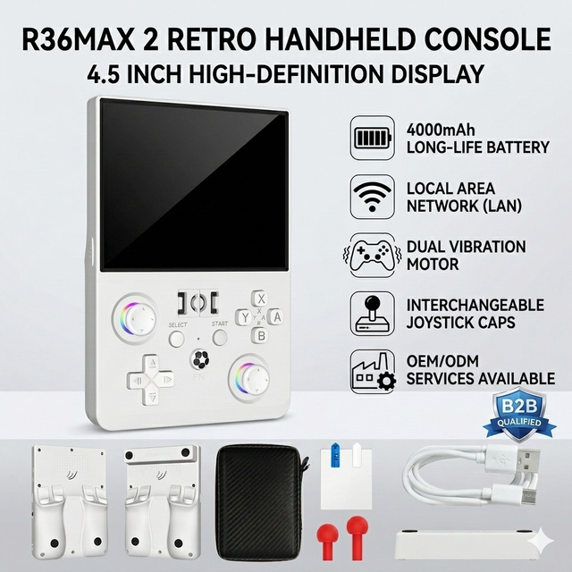 New R36MAX 2 Retro Handheld Game Console 4.5 Inch HD IPS Screen Built-in 220000+ Classic Games Portable Emulator Gaming Console