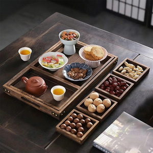 Wooden Multi Compartment <b>Tea</b> <b>Tray</b> With Handle Solid Wood Simple Chinese Style For Home Or Restaurant Use - Product Image 2