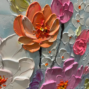 Spring Bouquet Panoramic Impasto <b>Painting</b> of Colorful Flowers Textured Floral <b>Framed</b> Wall Art <b>for</b> Living Room Bedroom Decoration - Product Image 2