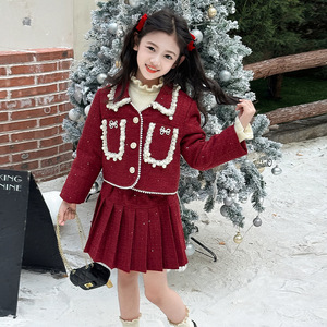 Set in Stile Chanel per Bambine Linda, <span class=keywords><strong>Abbigliamento</strong></span> Invernale per <span class=keywords><strong>Capodanno</strong></span>, Completo Due Pezzi con Gonna - Product Image 5