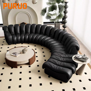 Puruo - Juego de Sofás Modulares en Forma de C de 7 Plazas, Muebles Foshan OEM de Alta Gama, Sofás de Piel Sintética Italiana de Lujo para Salón de Recepción de Villas - Product Image 1