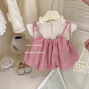 Tongxingyuan Baby Girls Summer Dress Set Cotton Lace Two Piece Princess Outfit Solid Color Thin Fabric Kids Clothing - Product Image 4