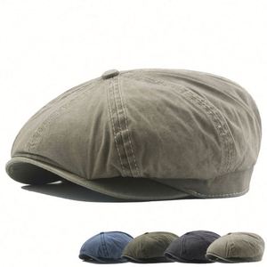 Wholesale Spring Autumn Faded Washed Cotton 8 Panels Newsboy Cap Fitted Vintage Washed Men Beret <b>Hat</b> - Product Image 1