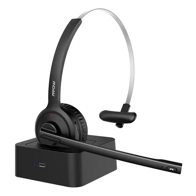 Mpow M5 Pro Headphone BT 5.0, Headset Nirkabel dengan Dasar Pengisian Mic untuk PC Laptop Pusat Panggilan Kantor 18 Jam Waktu Bicara