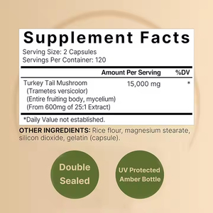 Capsules de champignons Turkey Tail biologiques et véganes en marque privée pour soutenir le système immunitaire et améliorer les fonctions cognitives - Product Image 3