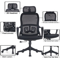 Chaise de bureau ergonomique traditionnelle pour cadre, réglable en hauteur, dossier haut en maille, accoudoirs fixes, idéale pour l'école, l'hôpital ou l'atelier
