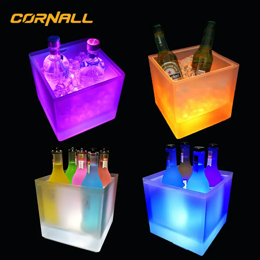 ถังน้ำแข็ง LED,ถังแชมเปญถังไวน์ทรงสี่เหลี่ยมสำหรับใส่น้ำแข็งถังเบียร์สำหรับปาร์ตี้บาร์งานแต่งงานในบ้าน