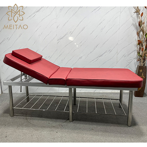 Cama de belleza roja de lujo con reposacabezas ajustable y marco de acero inoxidable resistente-Equipo profesional de spa y salón - Product Image 4