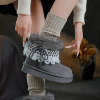 Bottes de neige courtes pour femme hiver 2026 à talon dissimulé, semelle épaisse, doublure polaire à la cheville, extra chaudes, style nord-est, en daim gris fourrure