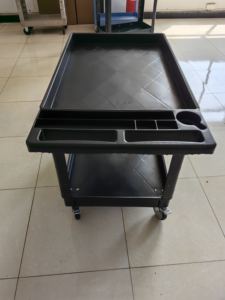 Ağır Hizmet Tipi Sessiz Düz Tablalı Plastik Alet Arabası Platformu Özelleştirilebilir Depolama 2 Katlı Yük Taşıma Servis Arabası - Product Image 5