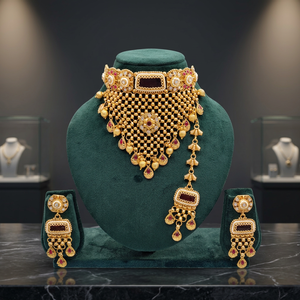 Wholesale High Quality New Vintage Copper Gold Plated Crystal <b>Bridal</b> <b>Jewelry</b> <b>Set</b> Long Mala Necklace Earrings Maang Wedding Party - Product Image 2