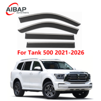 Pour Tank 500 2021-2026, 4 déflecteurs de pluie pour vitres de voiture en acier inoxydable teinté fumé avec garniture chromée, sans perçage