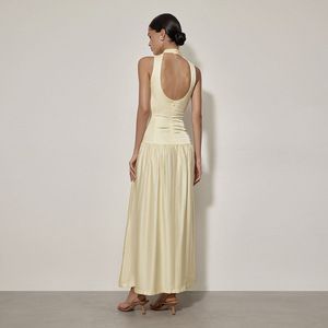 Vestido de noche sin mangas, espalda descubierta, largo, de satén, con cintura natural, para mujer - Product Image 3