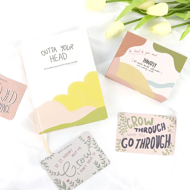 Custom Size Ontwerp Mindfulness Bundel Welzijn Positiviteit Zelf Zorg Bevestiging Dagboek Journal Met Mind Card Set