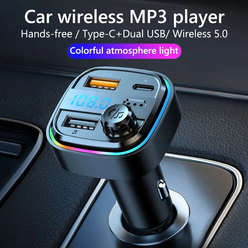 C26-transmisor FM de carga rápida para coche, reproductor MP3 con USB dual, Bluetooth, manos libres, multifuncional