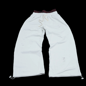 <b>Men</b> Distressed Ripped Wide Leg Sweat Pants Contrast Leopard Waistband Drawstring Hem <b>Baggy</b> Streetwear Casual <b>Trousers</b> - Product Image 4