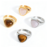 Bague en acier inoxydable de style tendance, non ternissable, polissage élevé, plaqué or 18 carats, de haute qualité, en forme de triangle, en œil de tigre