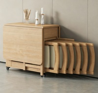 Ensemble table et chaises pliantes en bois massif, petit format pour la maison, multifonctionnel, table basse rotative mobile, double usage