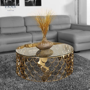 Nouvelle <span class=keywords><strong>table</strong></span> <span class=keywords><strong>basse</strong></span> ronde dorée avec <span class=keywords><strong>d</strong></span>écoration en écailles de <span class=keywords><strong>poisson</strong></span> - Product Image 3