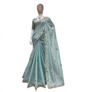 Elegant Indian Party Wear Floor-Length <b>Saree</b> Stylish Designer <b>Blouse</b> for Women Offering Beautiful Traditional Look Quick Dry - Product Image 1