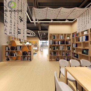 Comptoir de réception de librairie élégant, design de librairie, meubles de bibliothèque en bois personnalisés avec étagère de bibliothèque en bois - Product Image 1