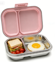 Boîte à bento mignonne à 2 compartiments en acier inoxydable 304, motif imprimé, sans BPA, étanche, compatible micro-ondes, grande capacité pour enfants et adolescents