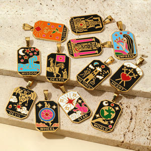 E618 Französischer Retro-<span class=keywords><strong>Tarot</strong></span> Edelstahl-Anhänger Buntes Emaille Narrenkönig Sonne Mond Edelstahl-Schmuck - Product Image 3