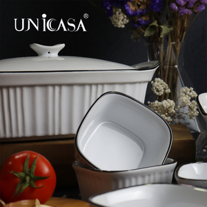 Casserole rectangulaire en céramique antiadhésive fabriquée en usine ramequins carrés pour crème brûlée, ramequins à soufflé en porcelaine pour la cuisson - Product Image 6