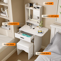 Coiffeuse de style américain transfrontalier avec miroir de maquillage, interface USB et panneau de rangement multifonctionnel, meuble compact pour chambre à coucher