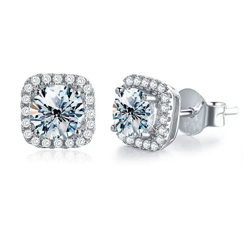 GRA Certified Moissanite Diamond Unusual Square Halo Stud Earring for Women 925 Sterling Silver 18k gold Trendy Fashion Jewelry