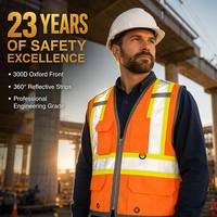 Chaleco de Seguridad Industrial Premium Reflectante, Oxford 300D, Malla Frontal, Espalda de Alta Visibilidad, Multibolsillos, Naranja, Ropa de Trabajo para Construcción