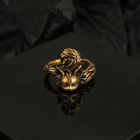 Bague tendance en or noir pour femme, bague en or antique, renard à neuf queues, bague vintage noire tendance pour homme et femme, bague à bouche ouverte